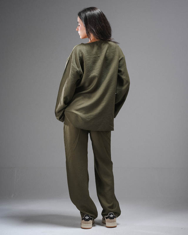 Olive  Linen Set Of Top and Pants