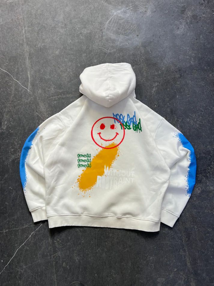 Street Art Oversized Hoodie - M/L, White